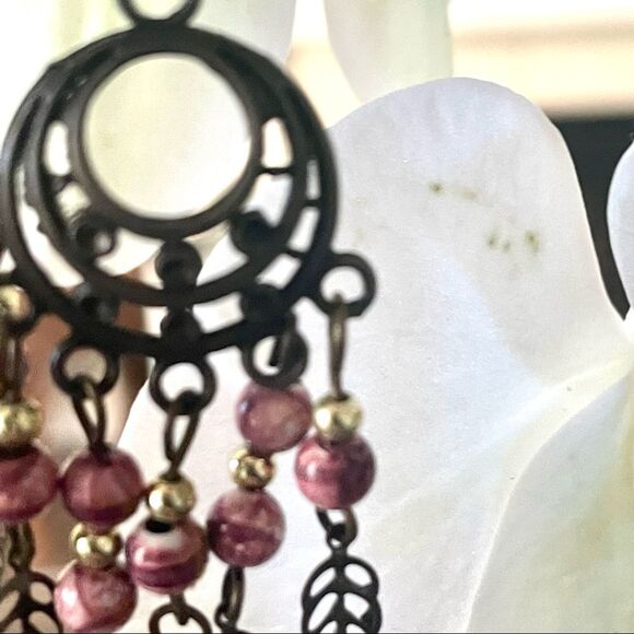 Drop earrings with pink beads - Picture 11 of 14